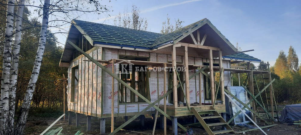 Каркасный дом 6х8 с террасой 2х6м и 1х3м, Тверская обл., Кимрский р-н.