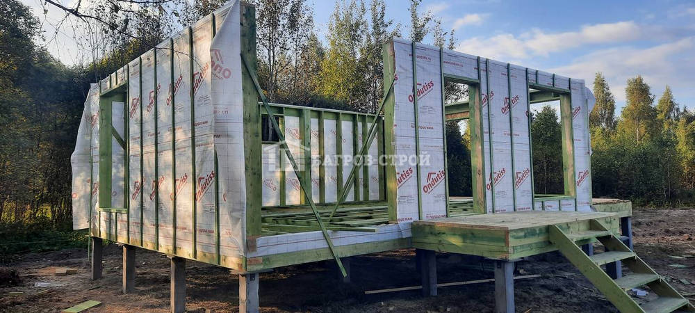 Каркасный дом 6х8 с террасой 2х6м и 1х3м, Тверская обл., Кимрский р-н.