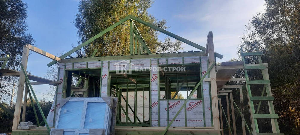 Каркасный дом 6х8 с террасой 2х6м и 1х3м, Тверская обл., Кимрский р-н.