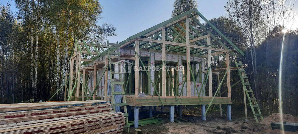 Каркасный дом 6х8 с террасой 2х6м и 1х3м, Тверская обл., Кимрский р-н.